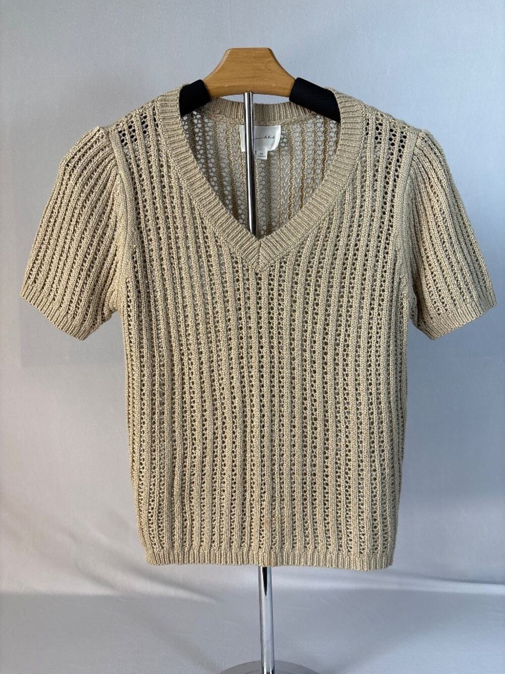 Line & Dot Cream Cable Knit Short Sleeve Pullover XS